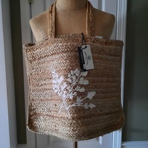 Jute Fern Tote Bag, Natural/White